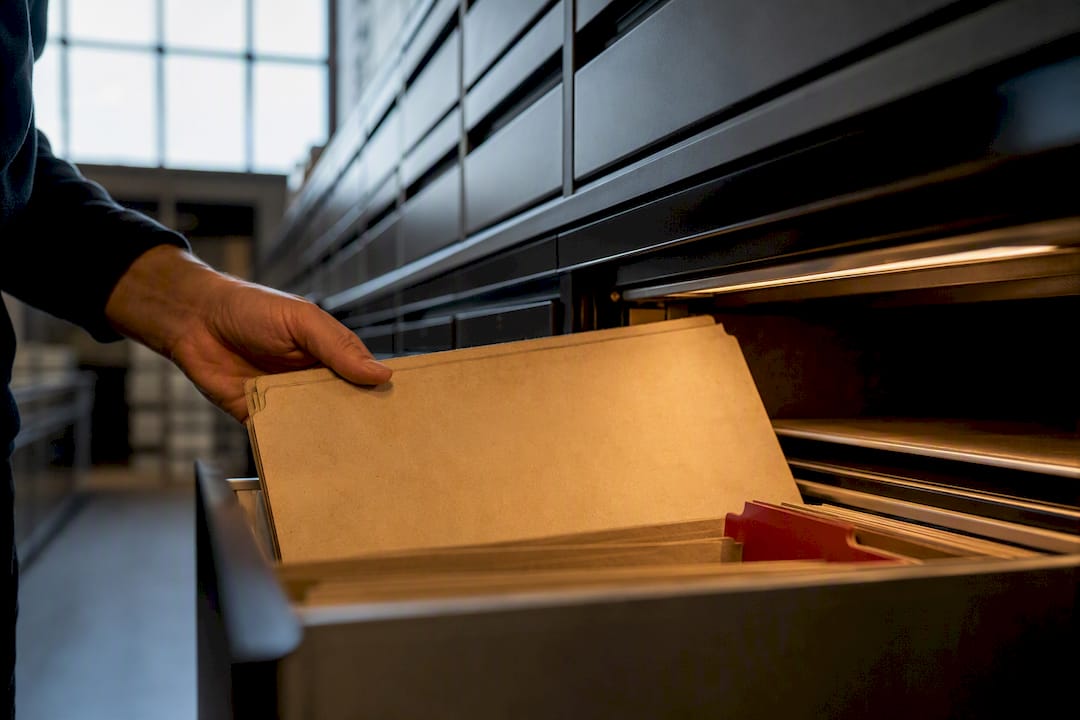 Police records folder in municipal archive
