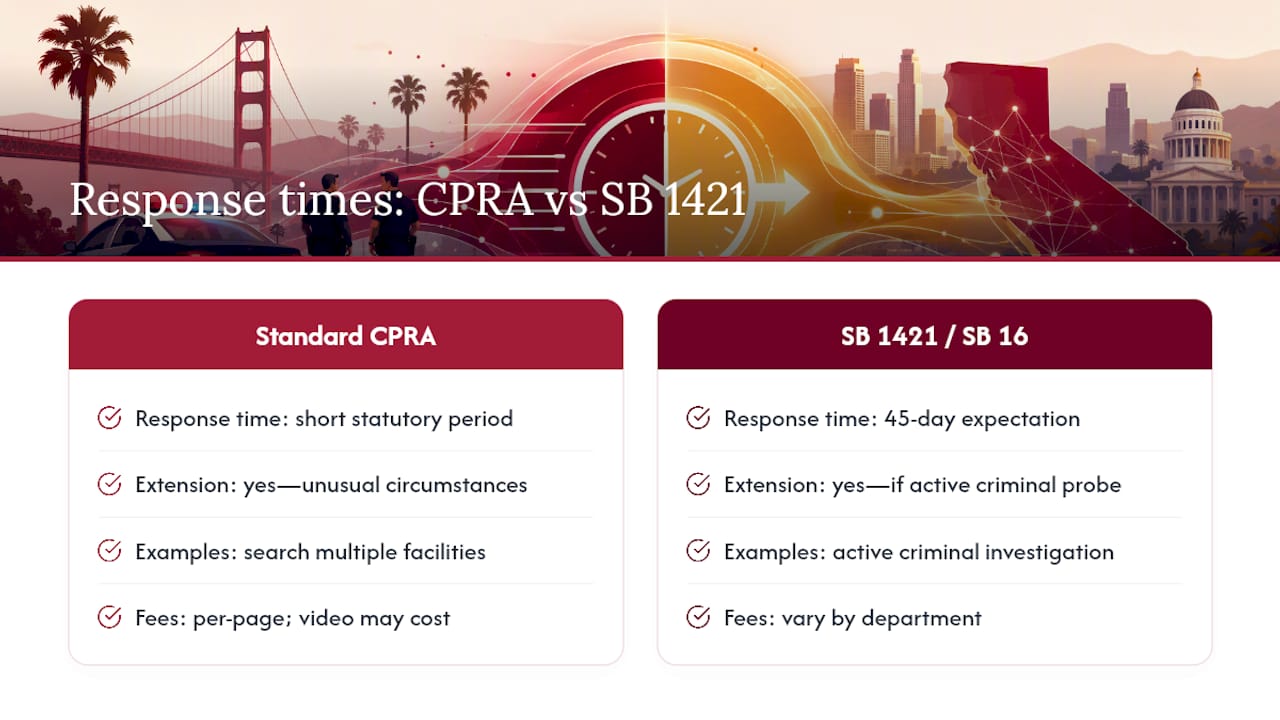 Timeline comparing California police records response periods