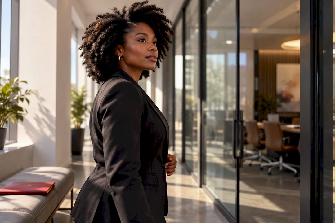 Black woman with natural hair at workplace