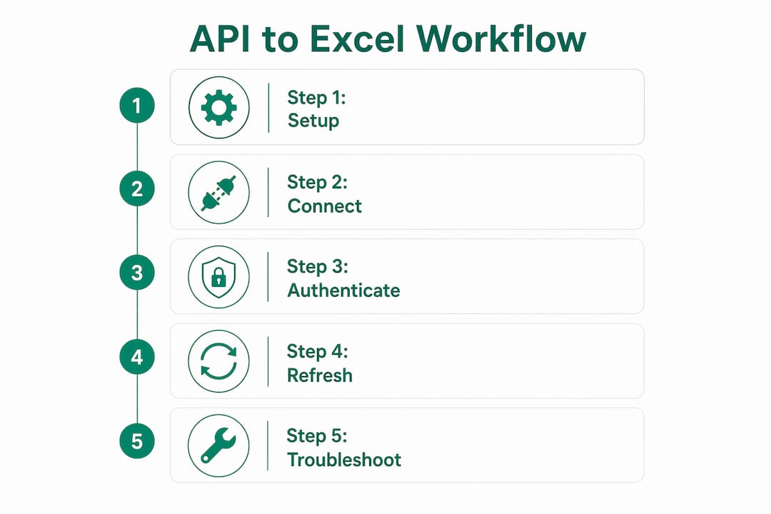 Infographic illustrating API to Excel connection steps