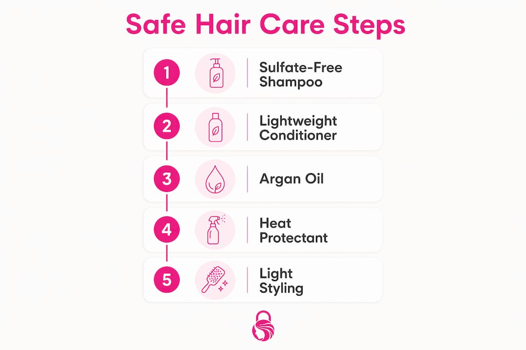 Infographic showing safe hair care steps for extensions