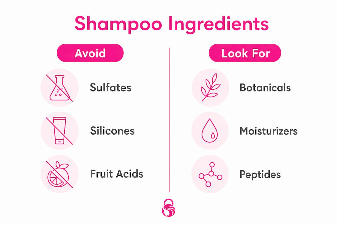 Infographic showing shampoo ingredients to avoid and seek