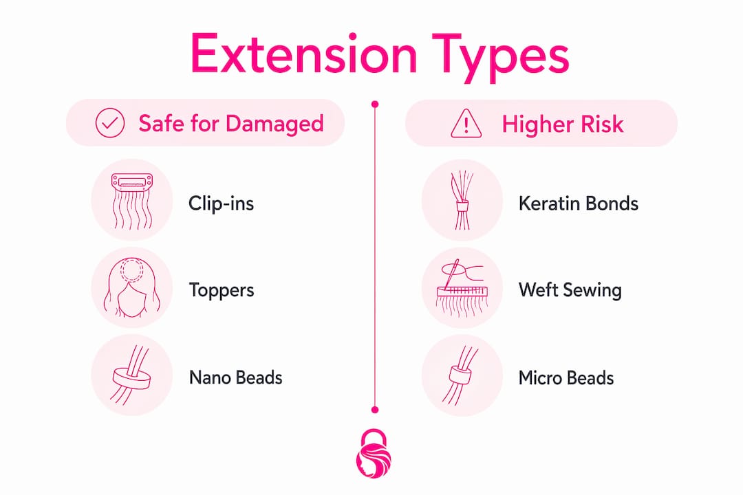 Infographic comparing extension types by damage risk