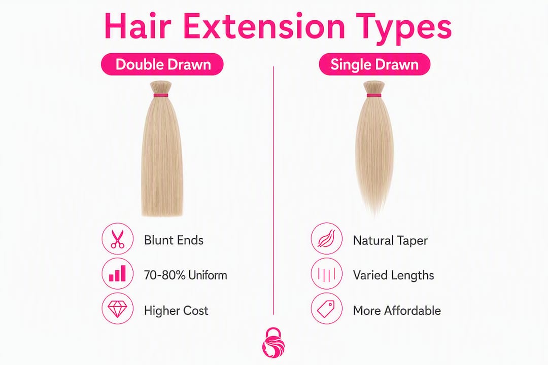 Infographic showing comparison between double drawn and single drawn hair