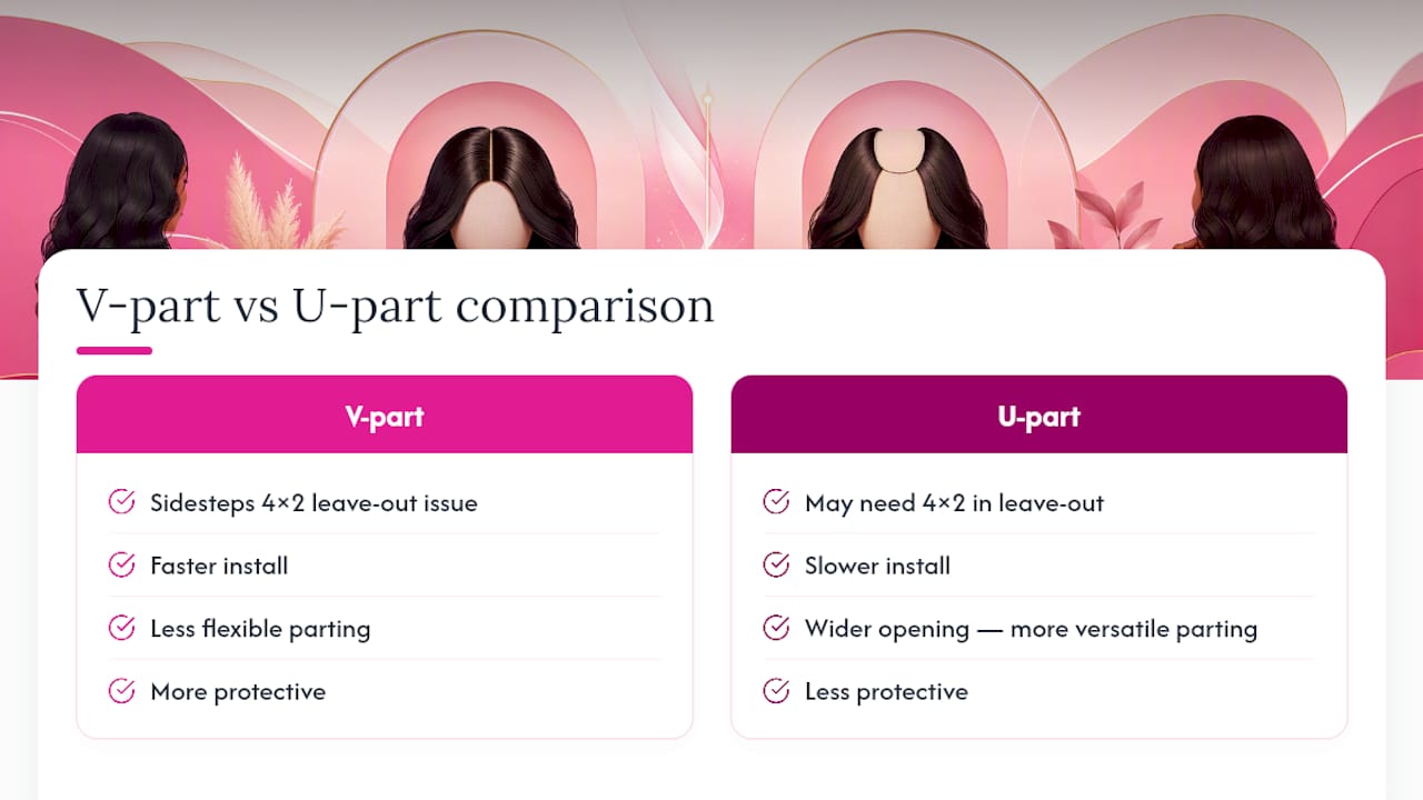 Diagram comparing V-part and U-part wigs