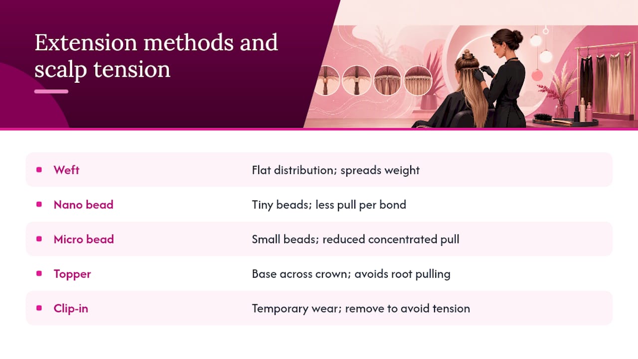 Comparison of extension methods and scalp tension