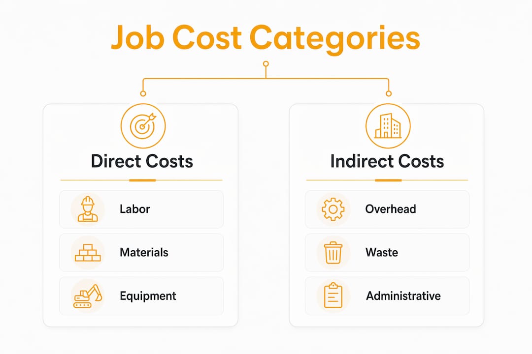 Infographic comparing direct and indirect job cost categories