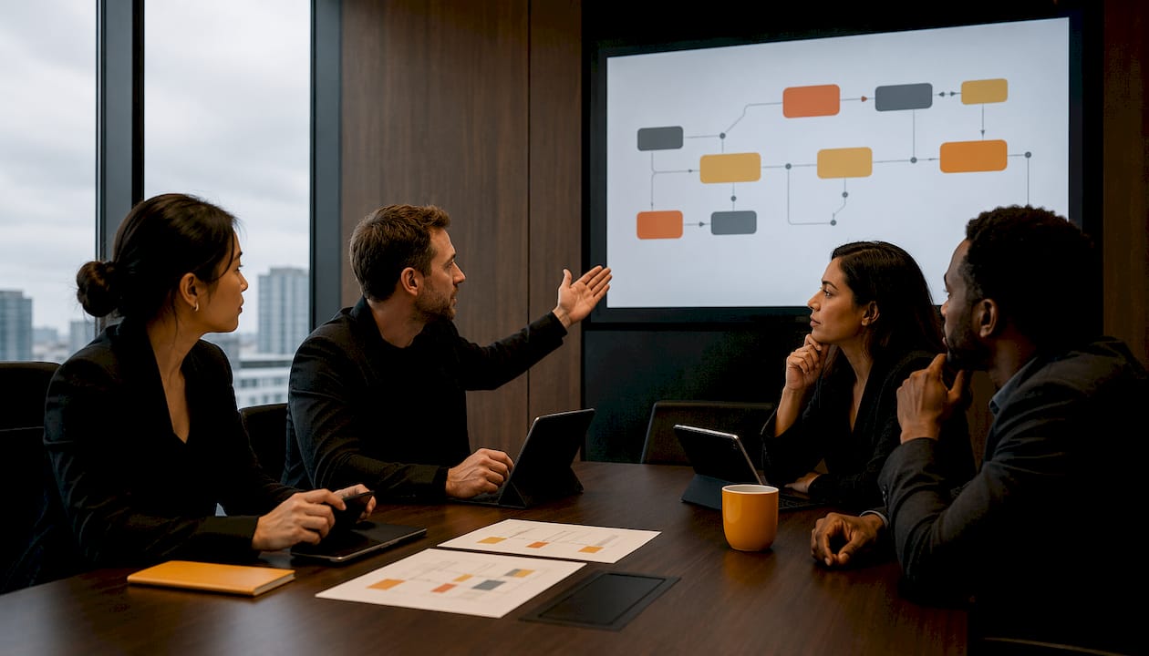 Multi-ethnic team collaborating in service business meeting