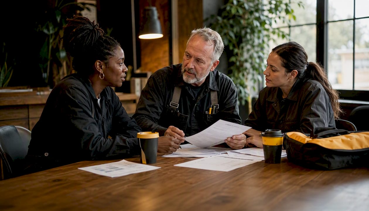 Field-service team discussing seat pricing plans