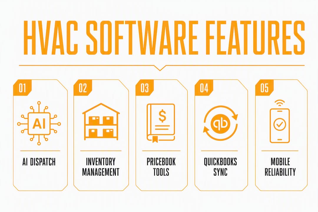 Infographic showing HVAC software key features hierarchy