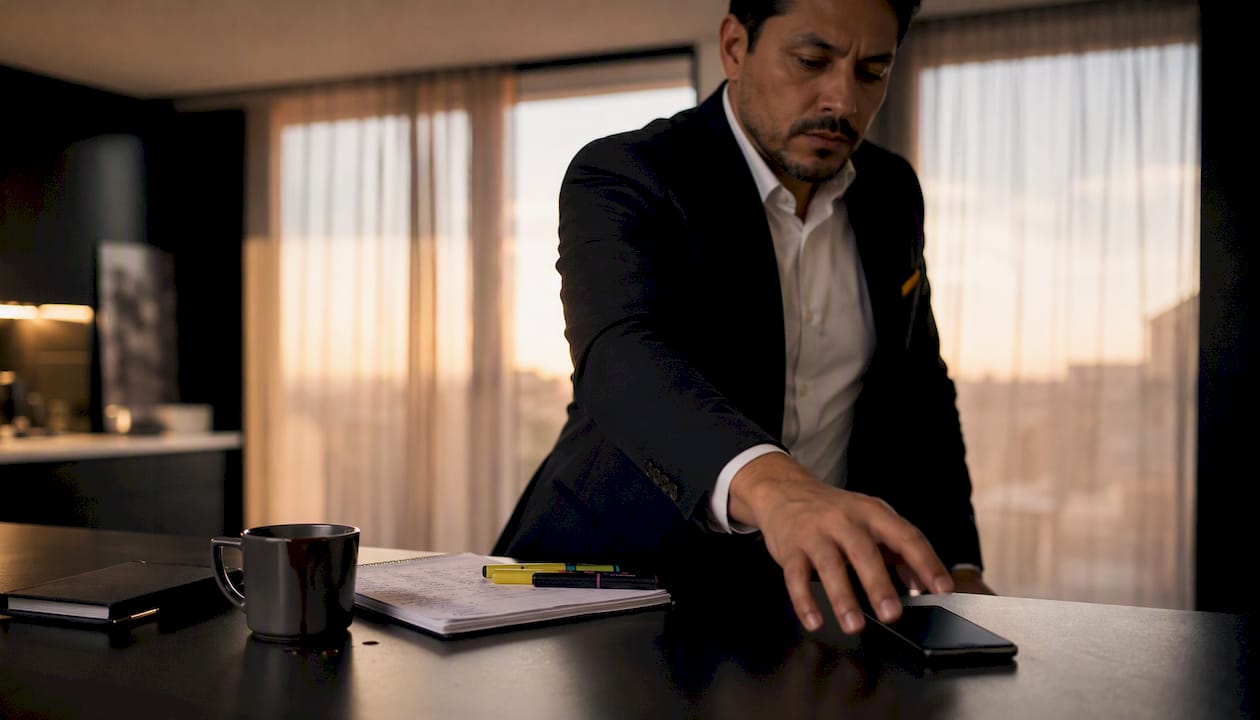 Hands reaching for phone on on-call alert desk