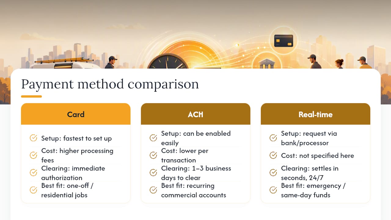 Comparison of card ACH and real-time payments