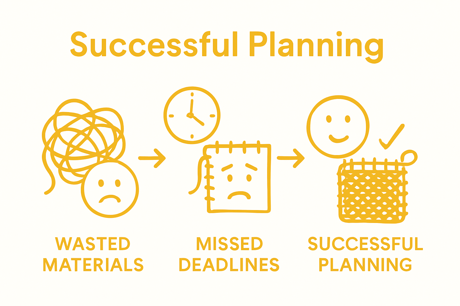 Infographic comparing poor and successful crochet project planning outcomes