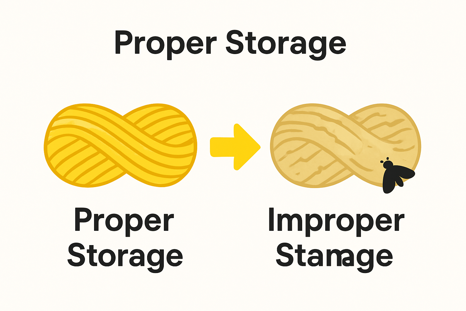 Infographic comparing proper versus improper yarn storage