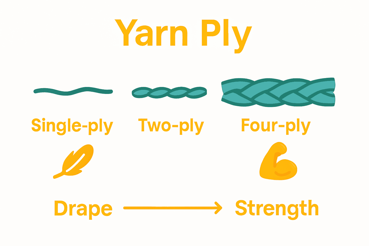 Infographic comparing single-ply, two-ply, and four-ply yarn with icons for strength and softness.