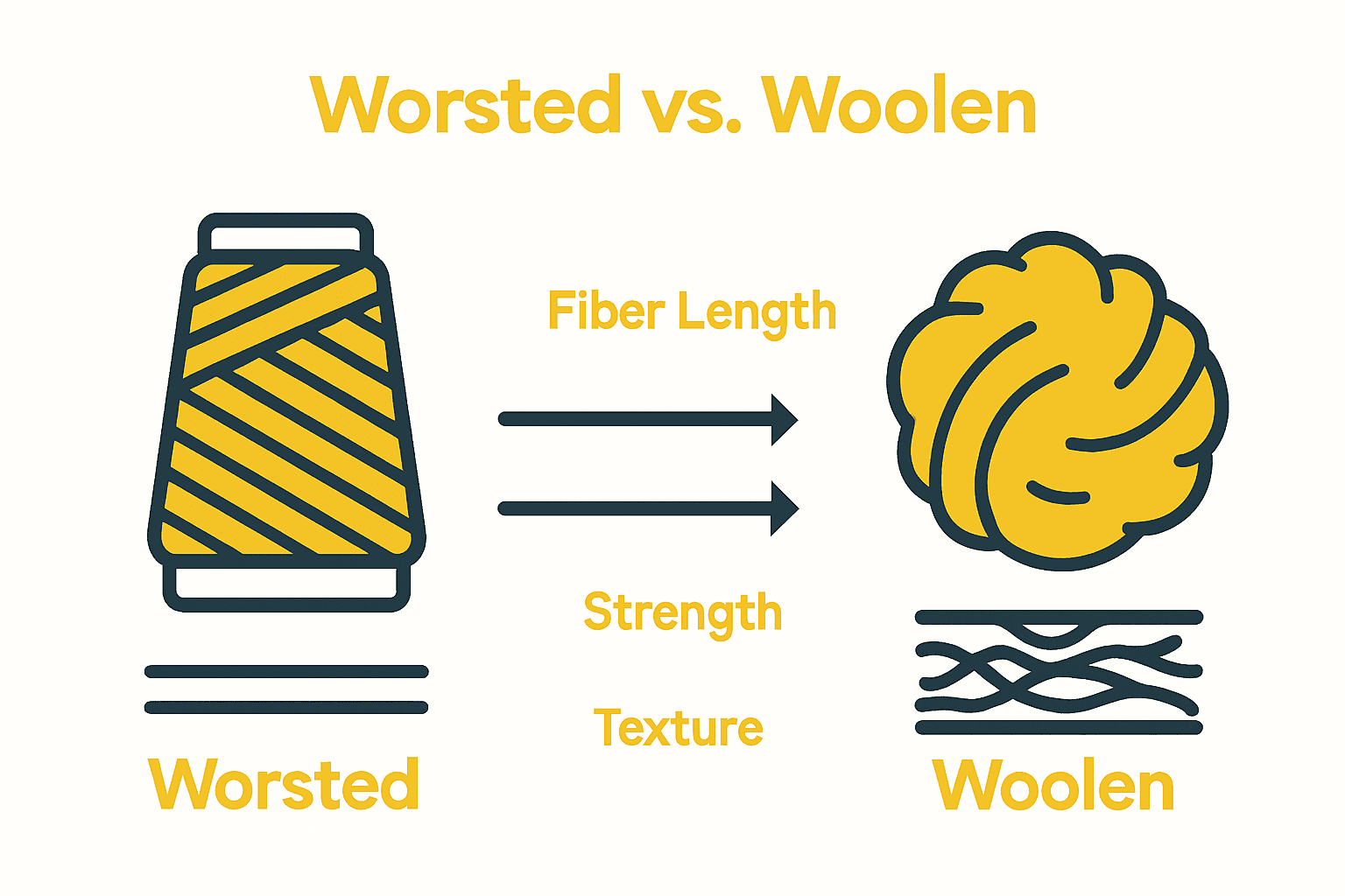Infographic comparing worsted spun and woolen spun yarn properties