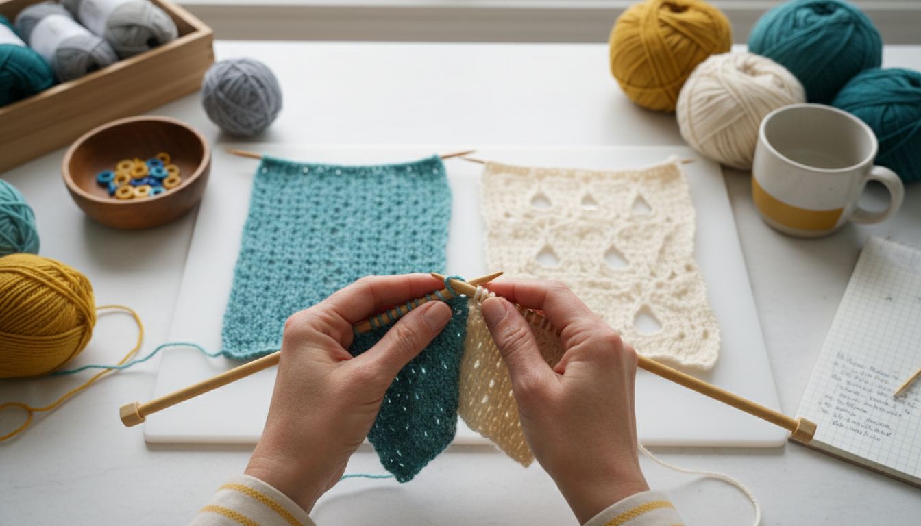 knitting yarn over steps