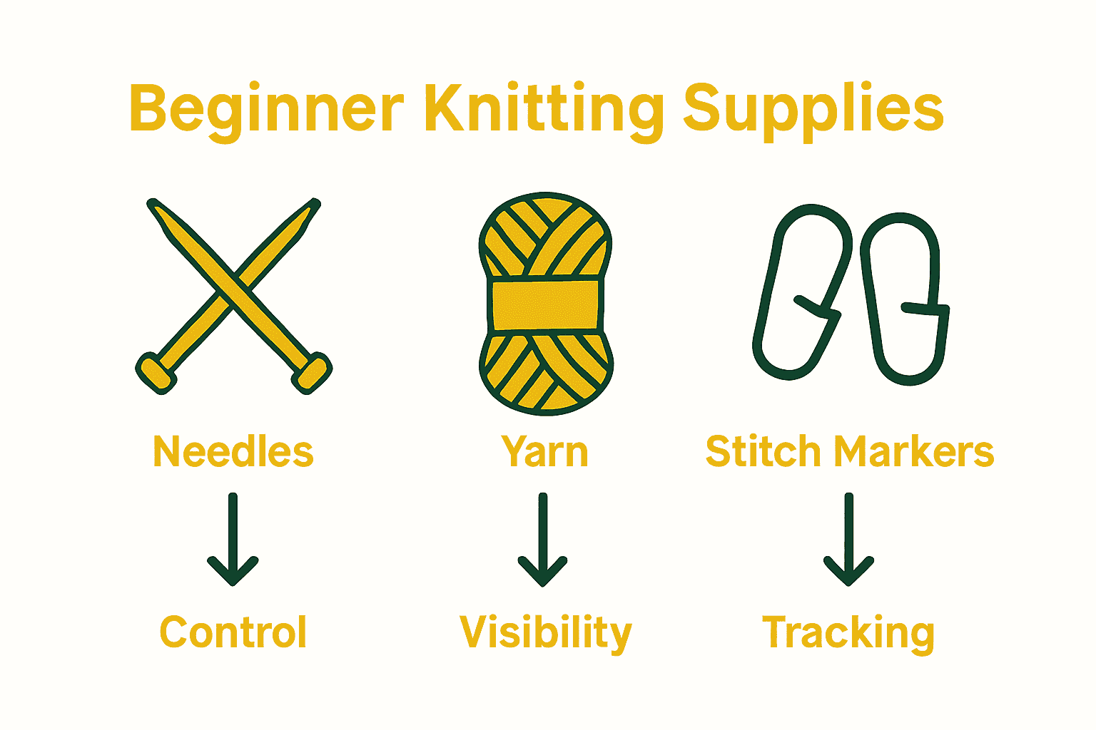 Infographic of essential beginner knitting supplies