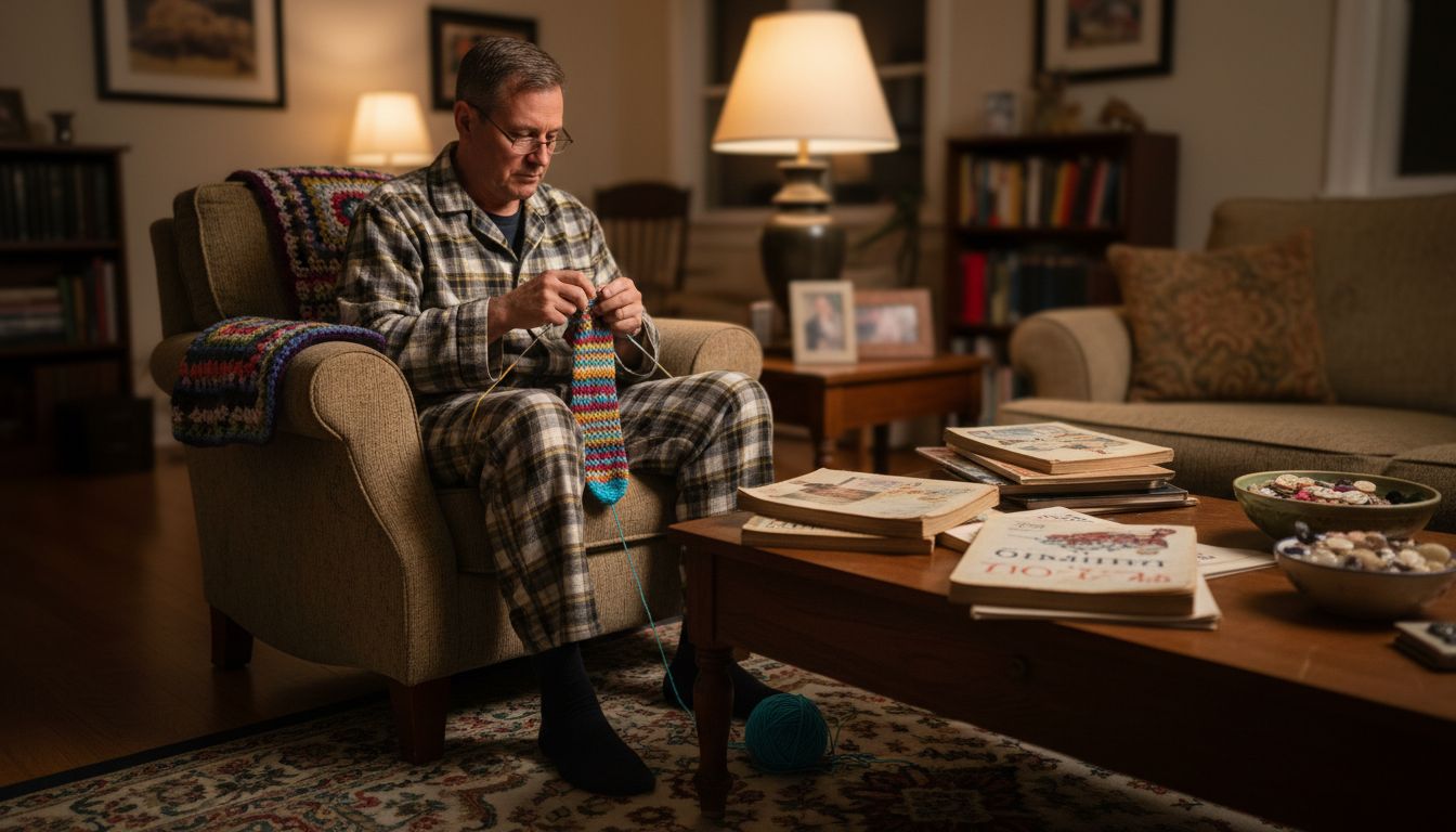 Man crocheting socks with elastic yarn