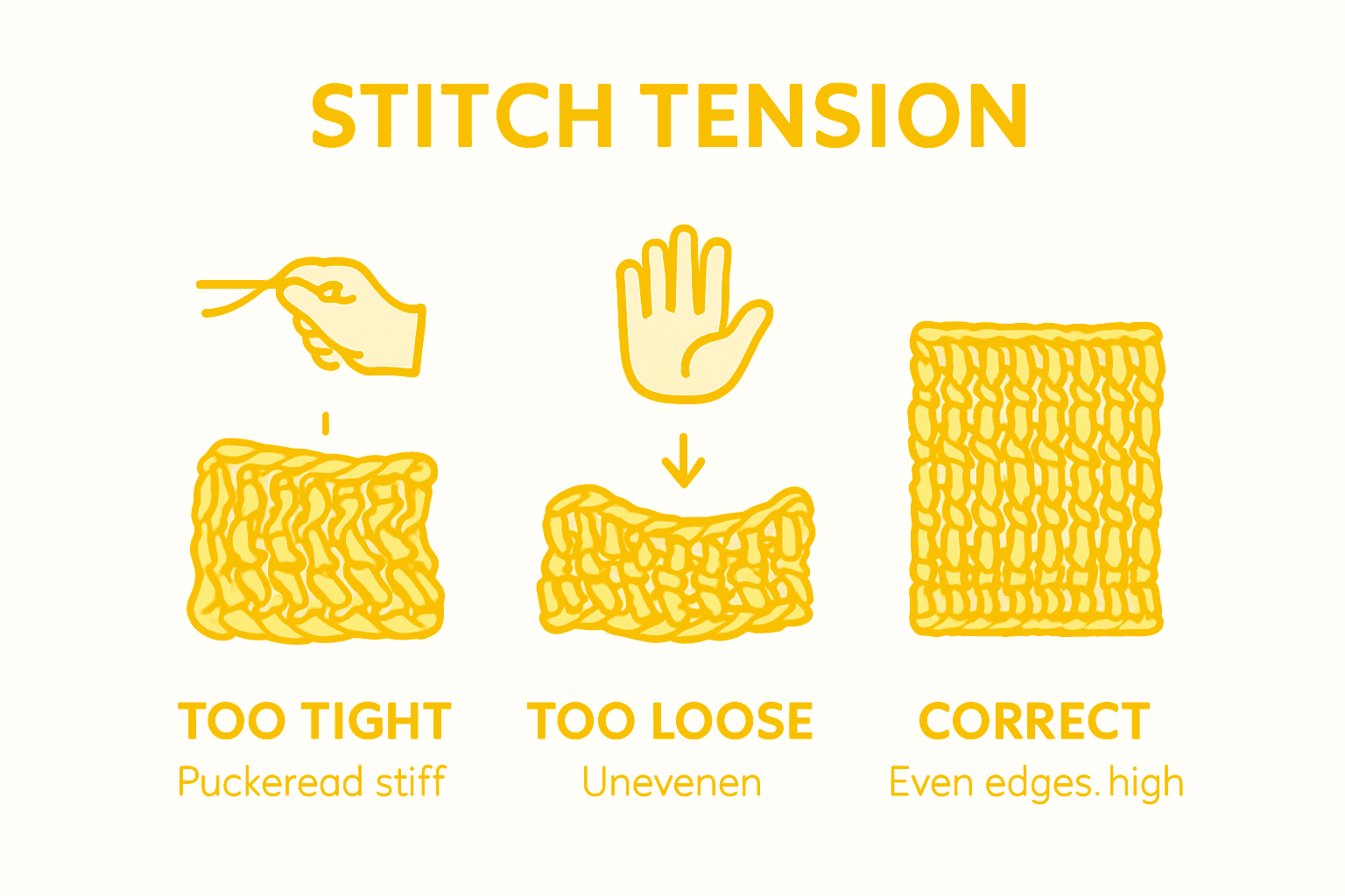 Infographic showing crochet tension issues and fixes