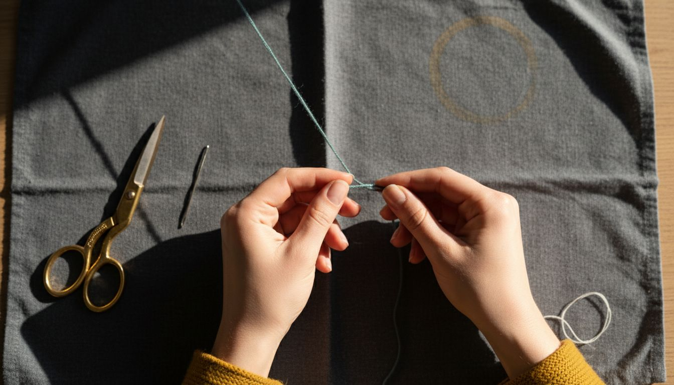 Hands preparing yarn ends for joining