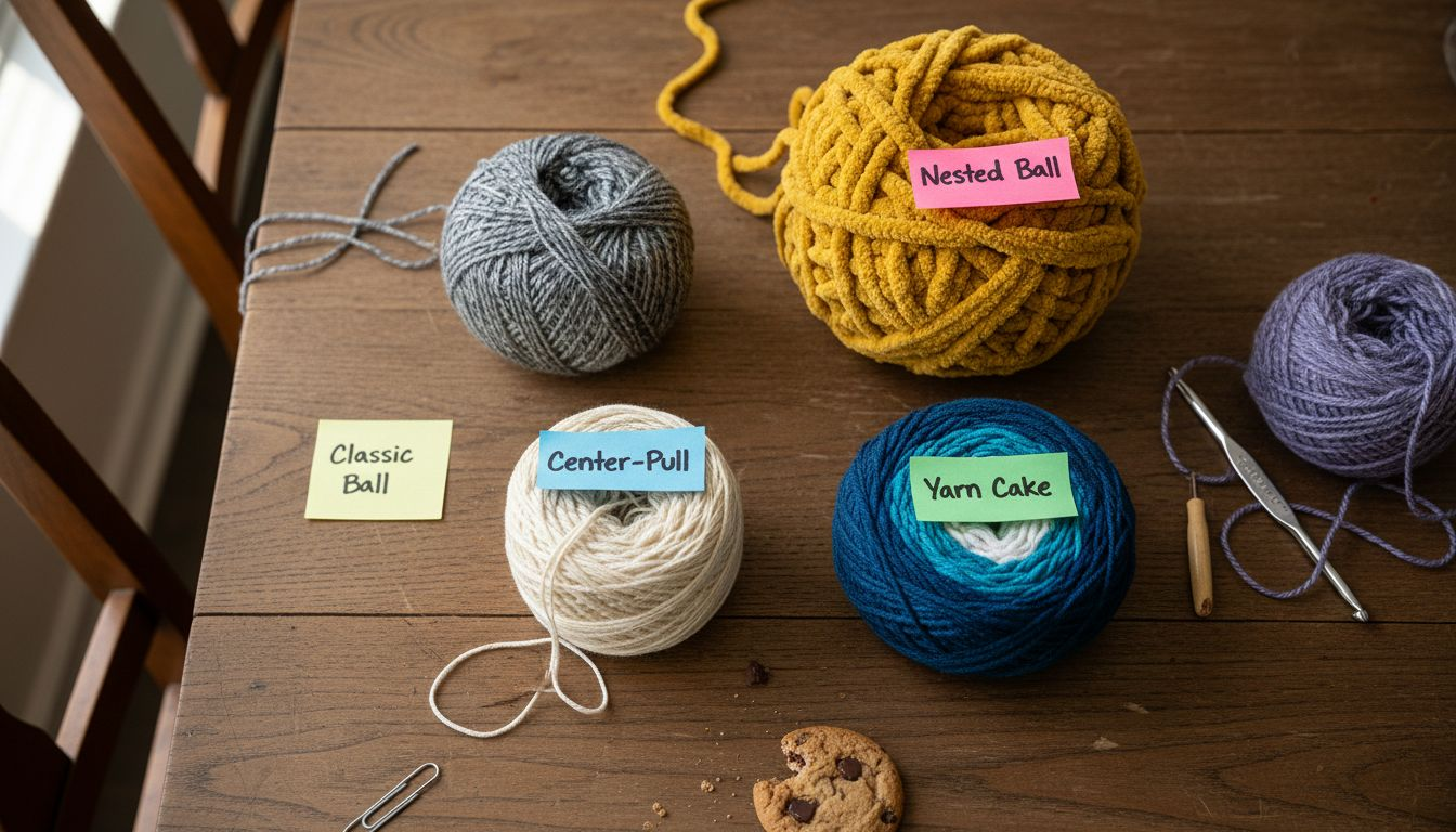 Top-down view of yarn ball types