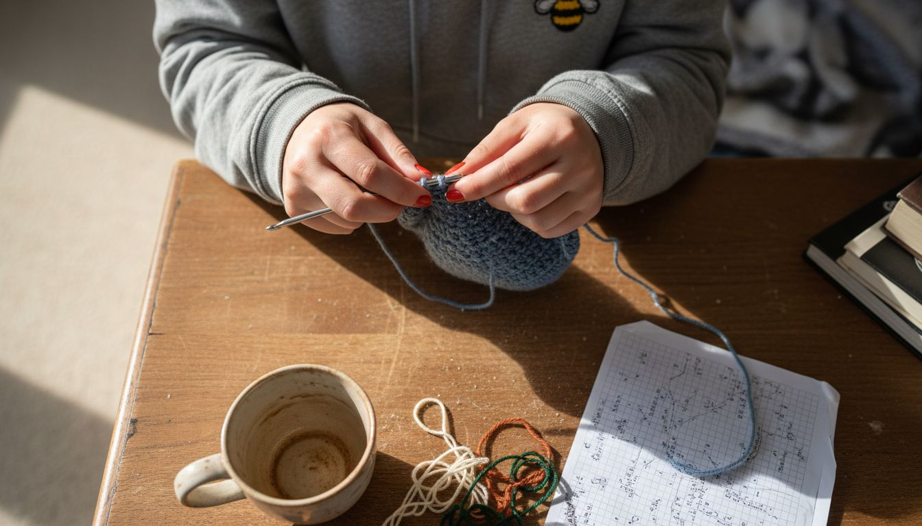 Close-up tight crochet fabric stitches