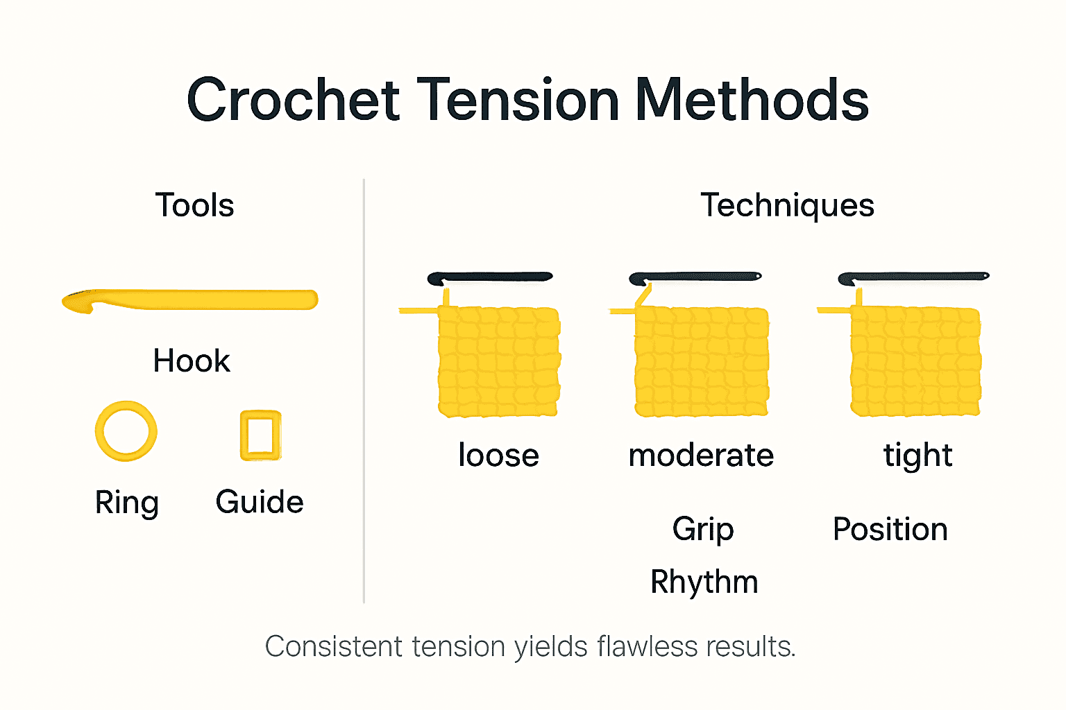 Infographic showing crochet tension methods