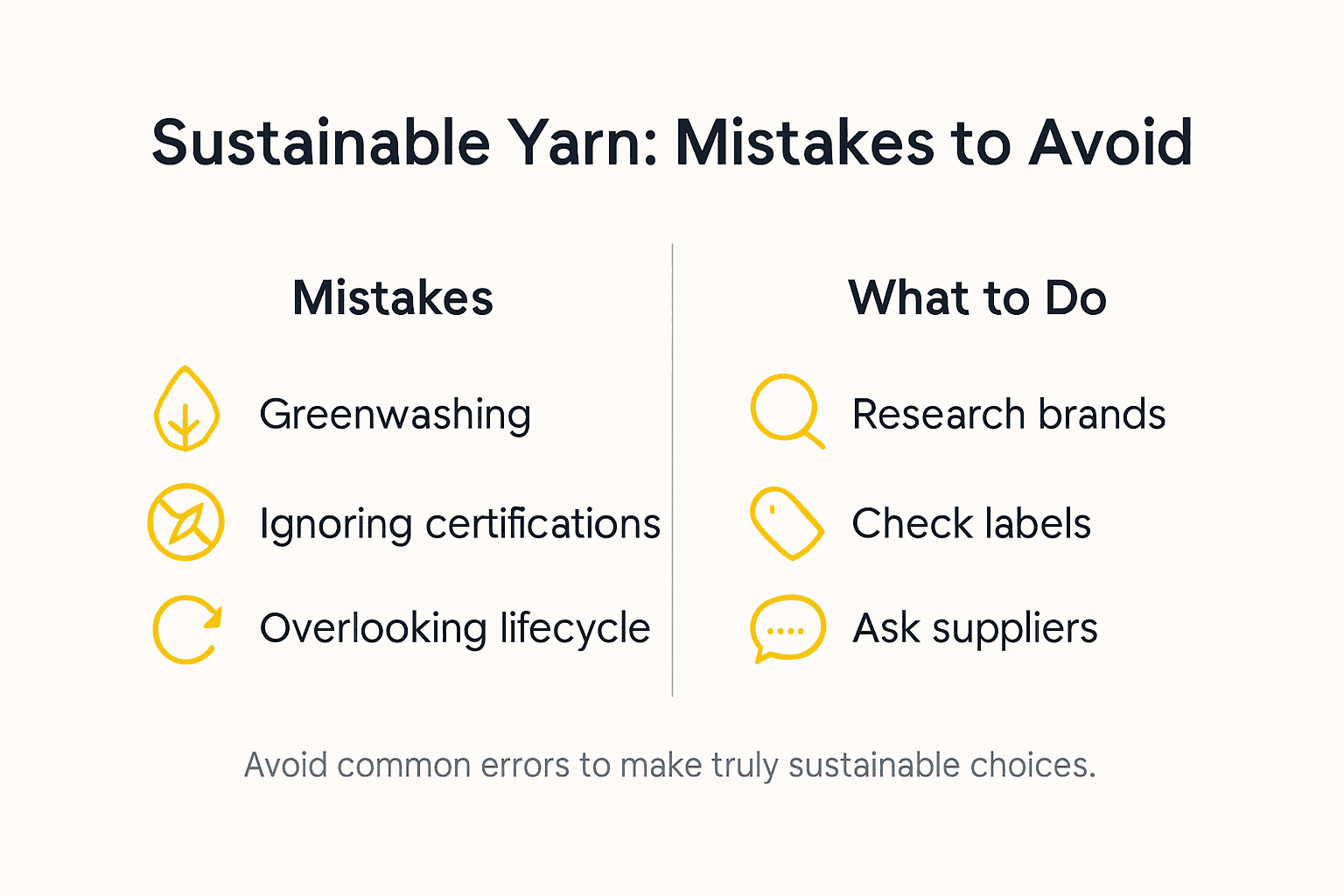 Infographic showing sustainable yarn mistakes and tips