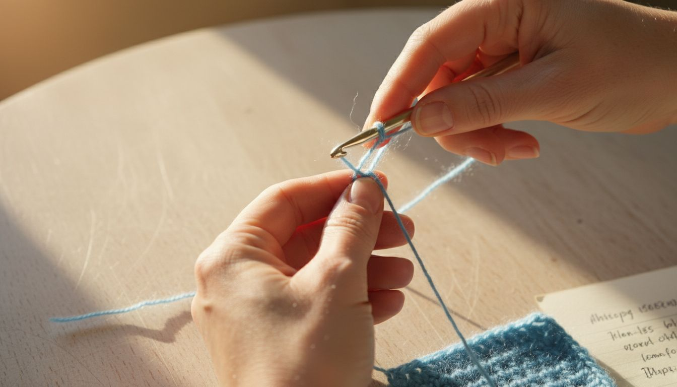Hands making slip knot with yarn