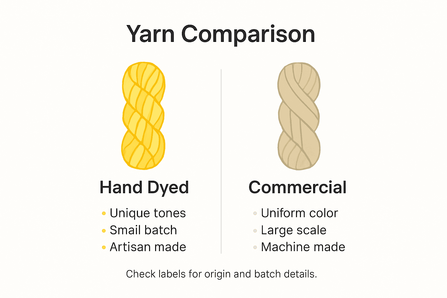Infographic showing hand dyed and commercial yarn differences