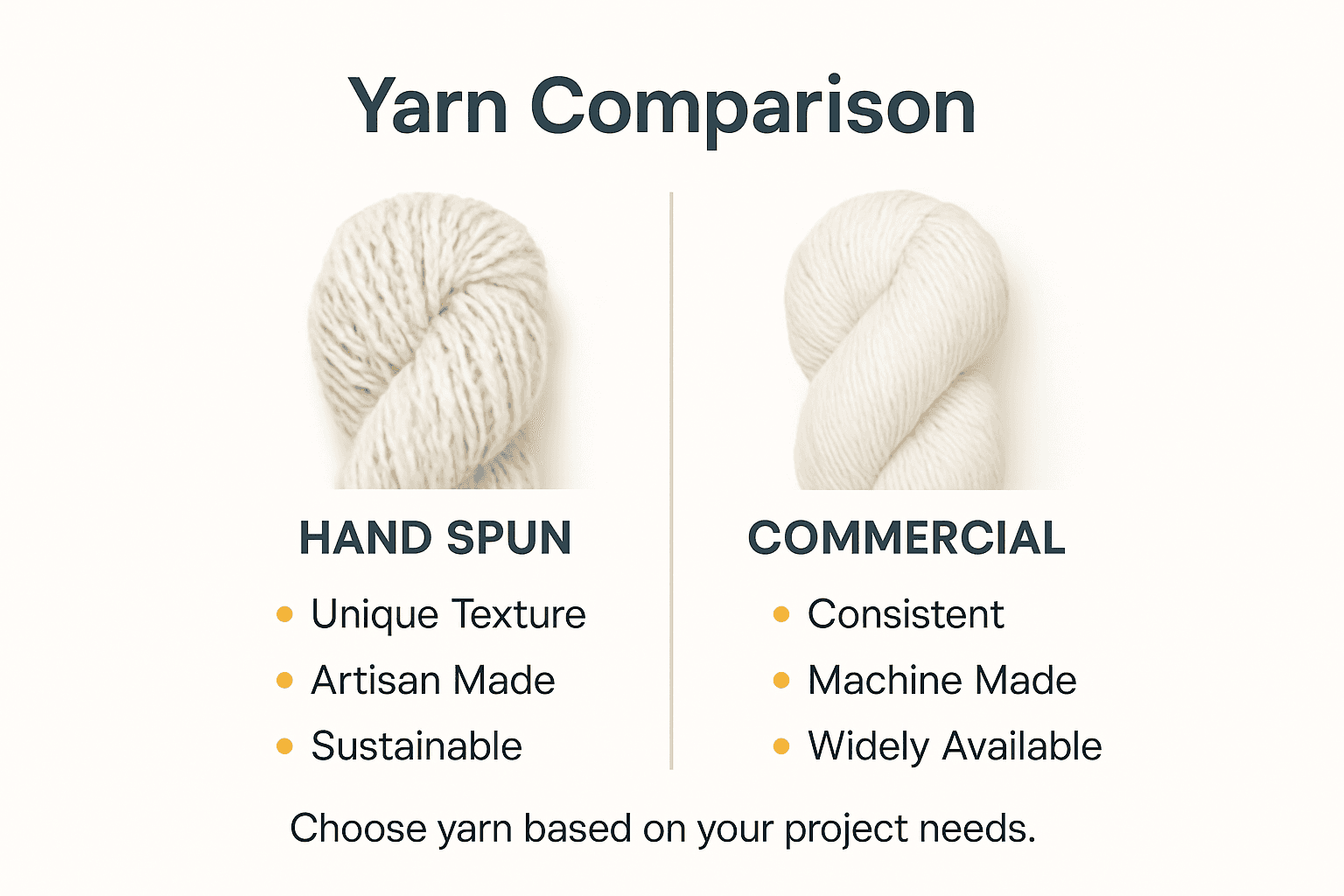 Infographic comparing hand spun and commercial yarn