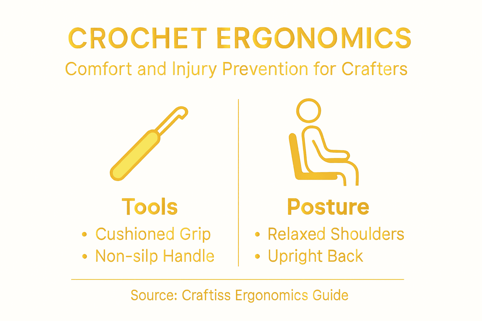 Infographic with crochet ergonomics tips
