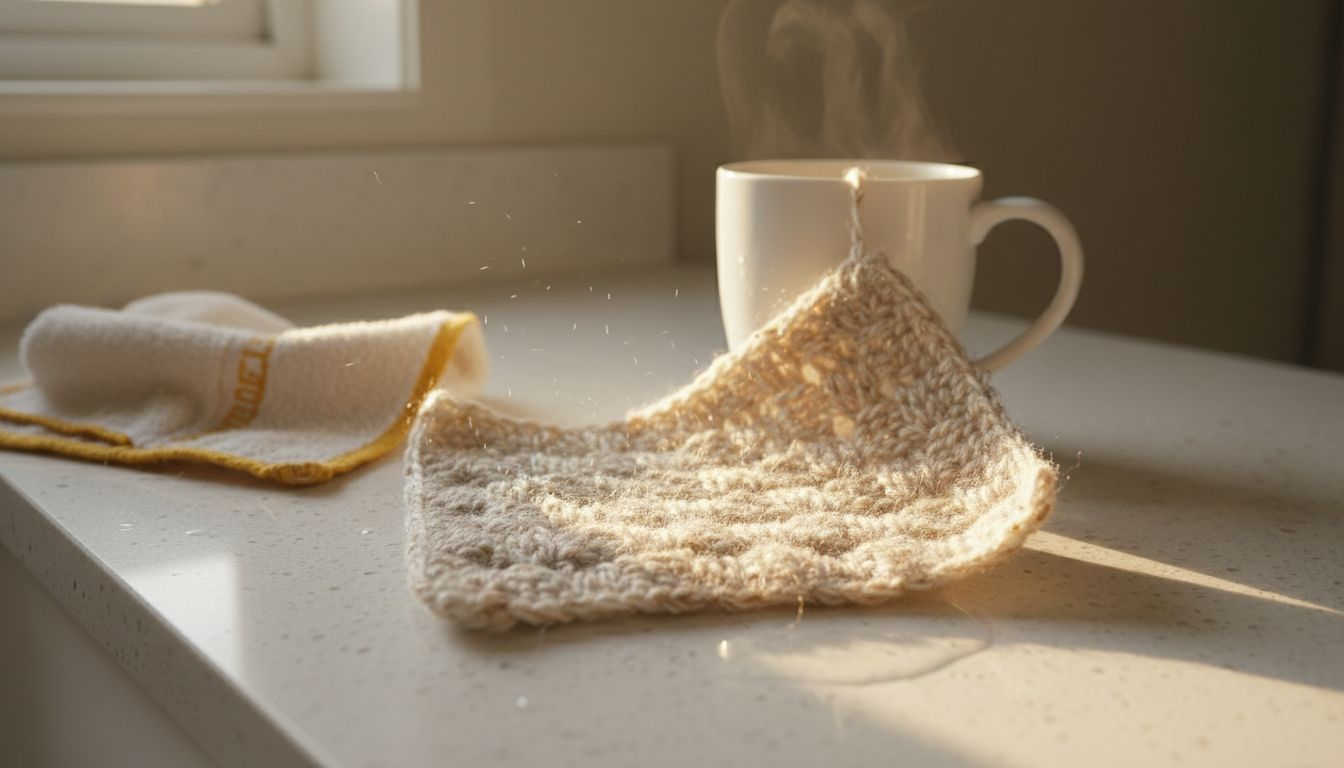 Crochet swatch showing moisture and heat effects