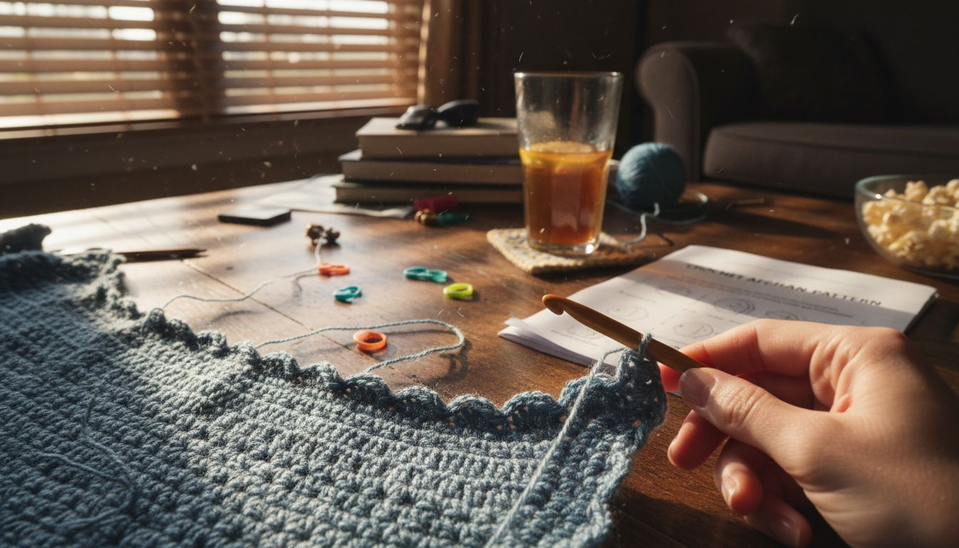 Close-up of crocheted scalloped border detail