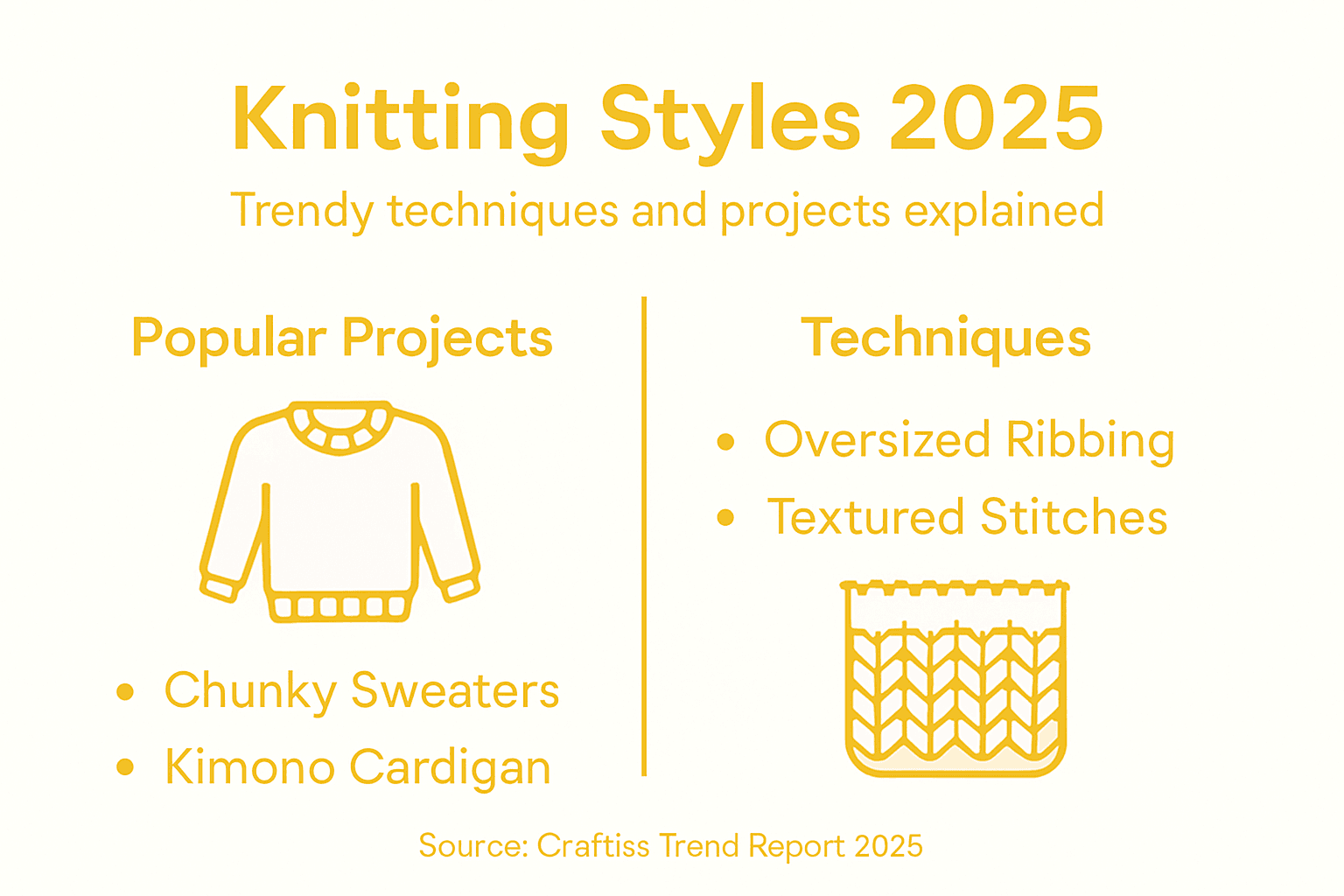 Infographic with top 2025 knitting techniques and styles