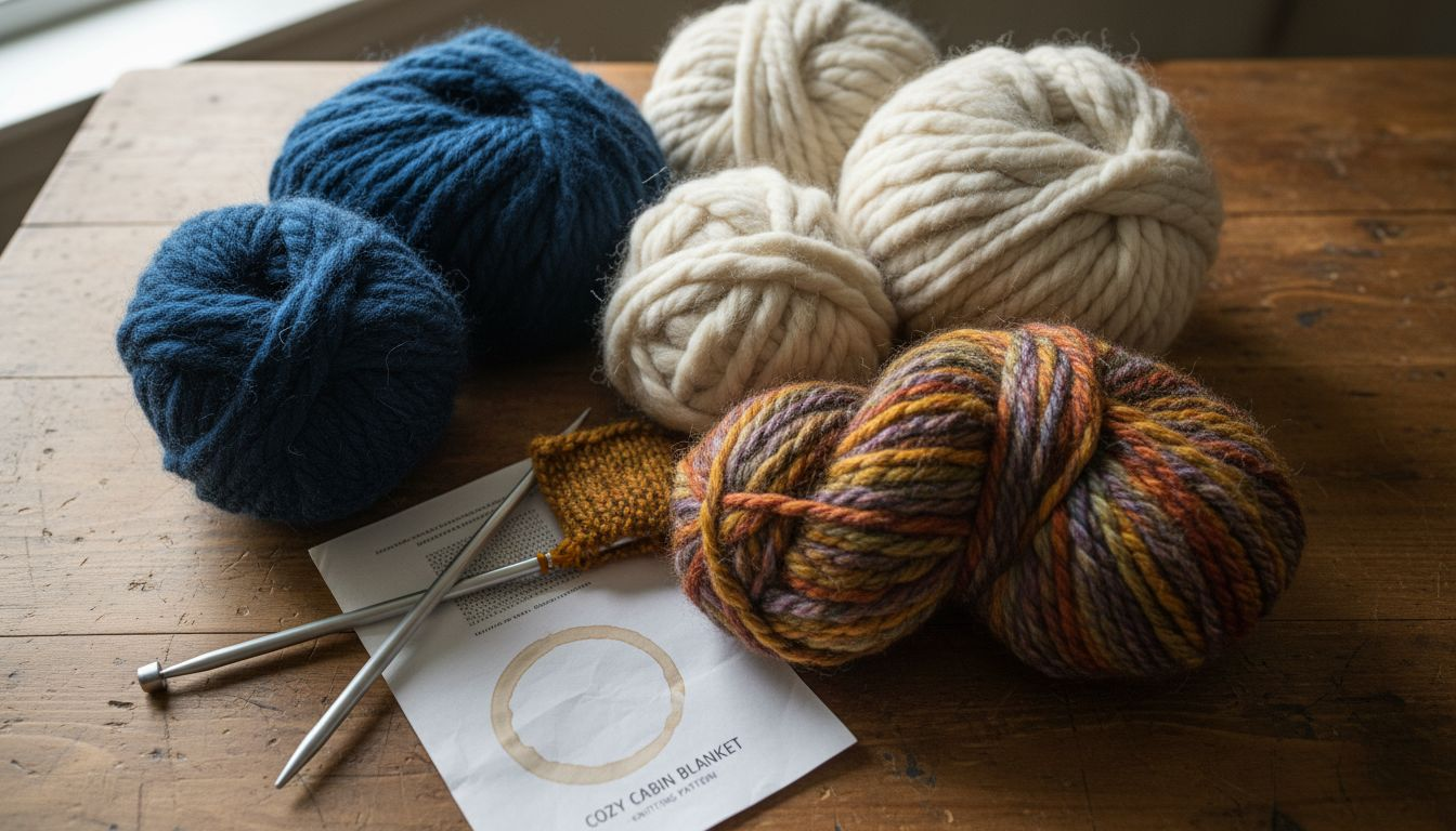 Close-up of super bulky wool yarn skeins