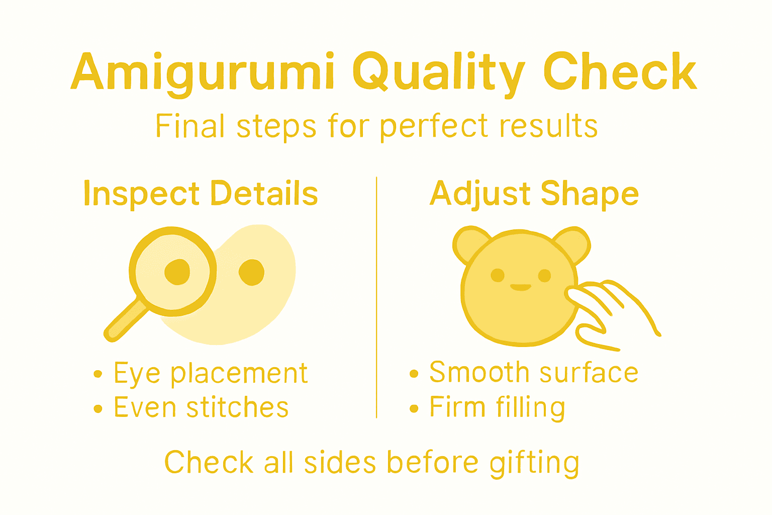Infographic of amigurumi quality check steps