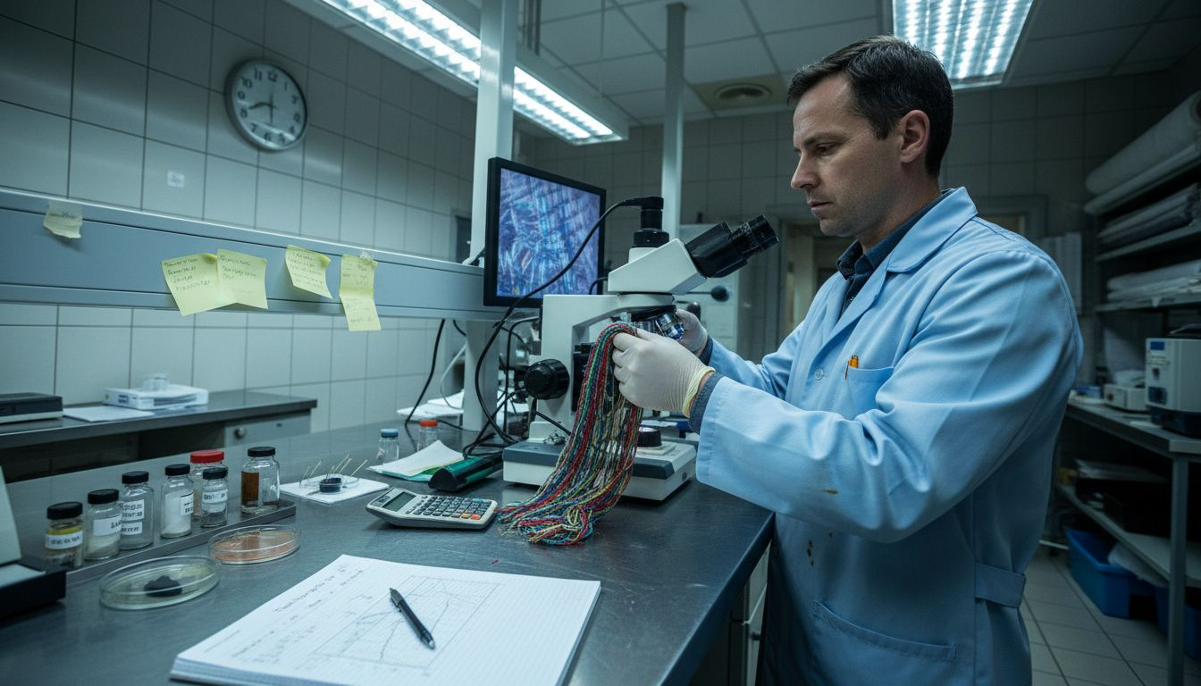 Lab engineer analyzes new yarn fibers