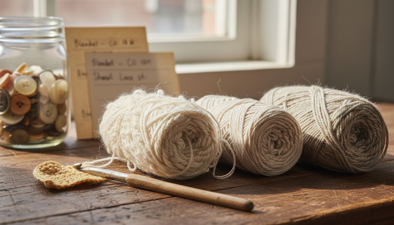 Close-up of undyed wool, cotton, linen yarns