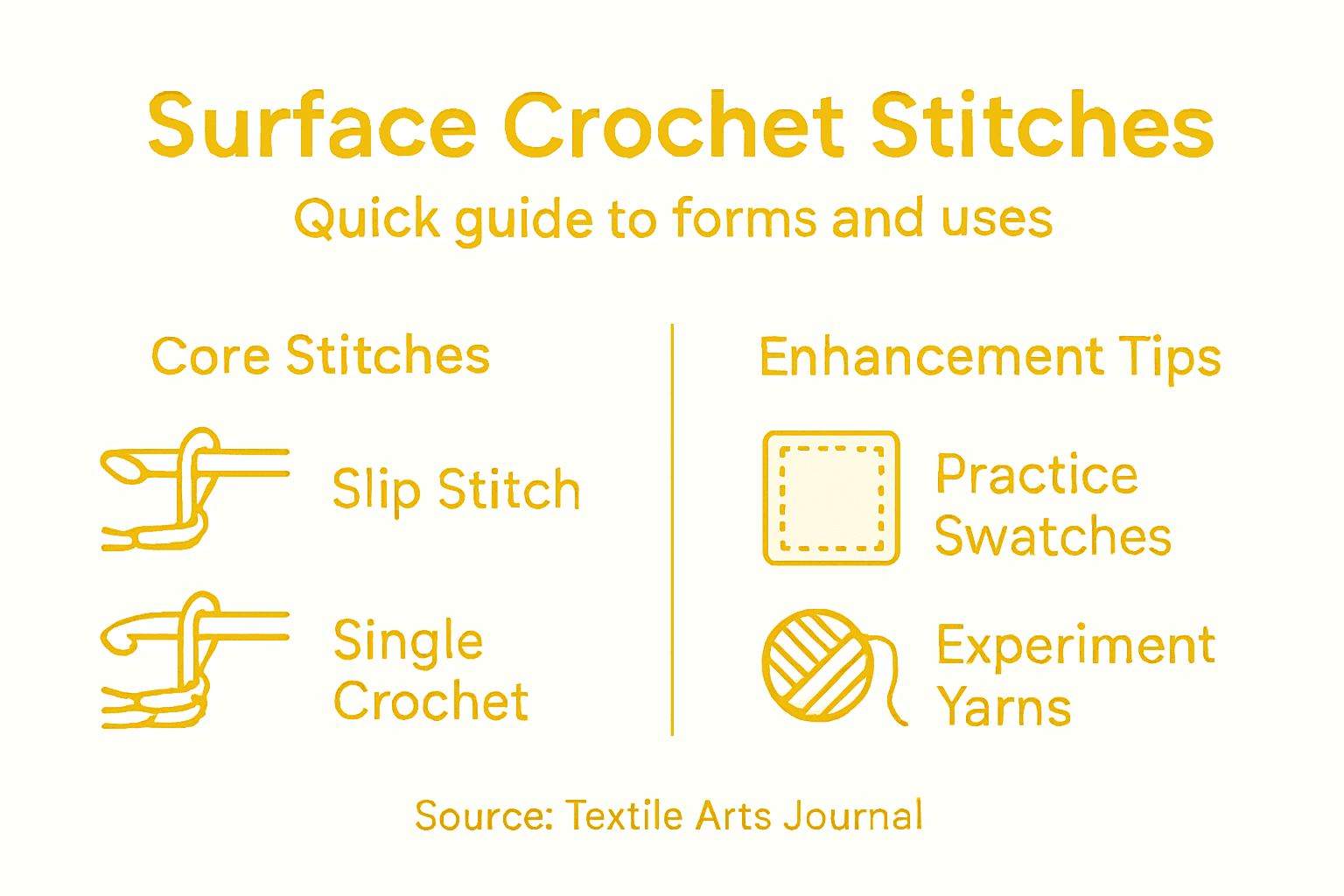 Infographic with crochet stitch types and tips
