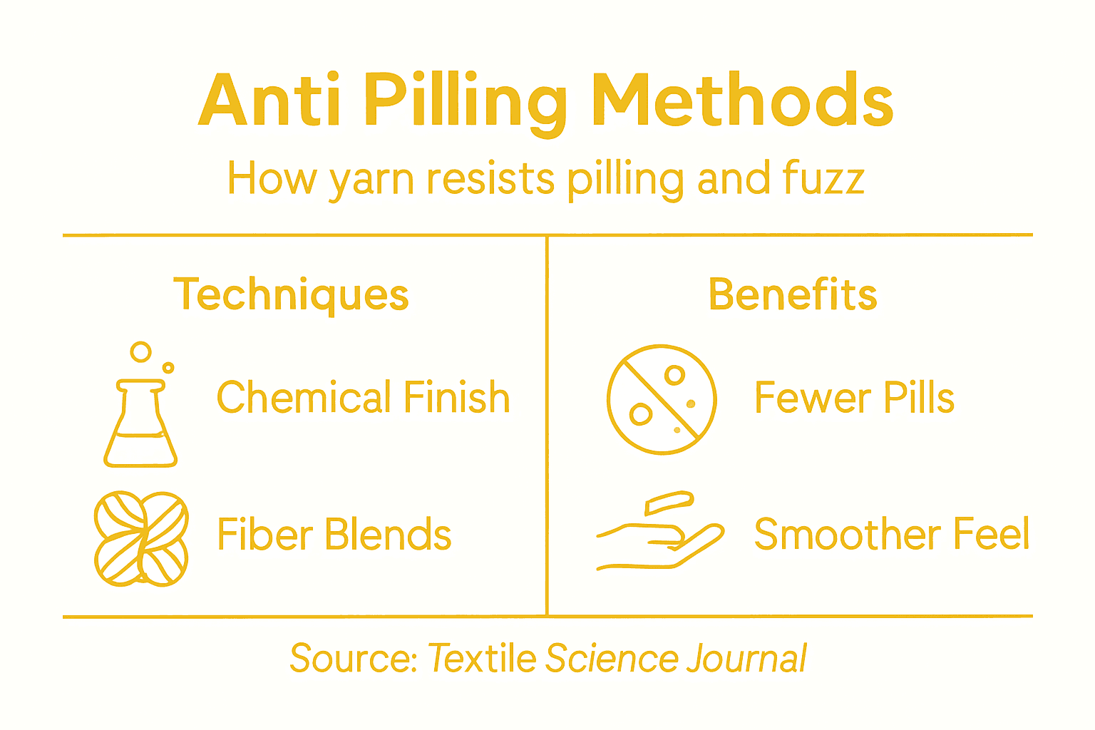 Infographic of anti pilling yarn treatments and benefits