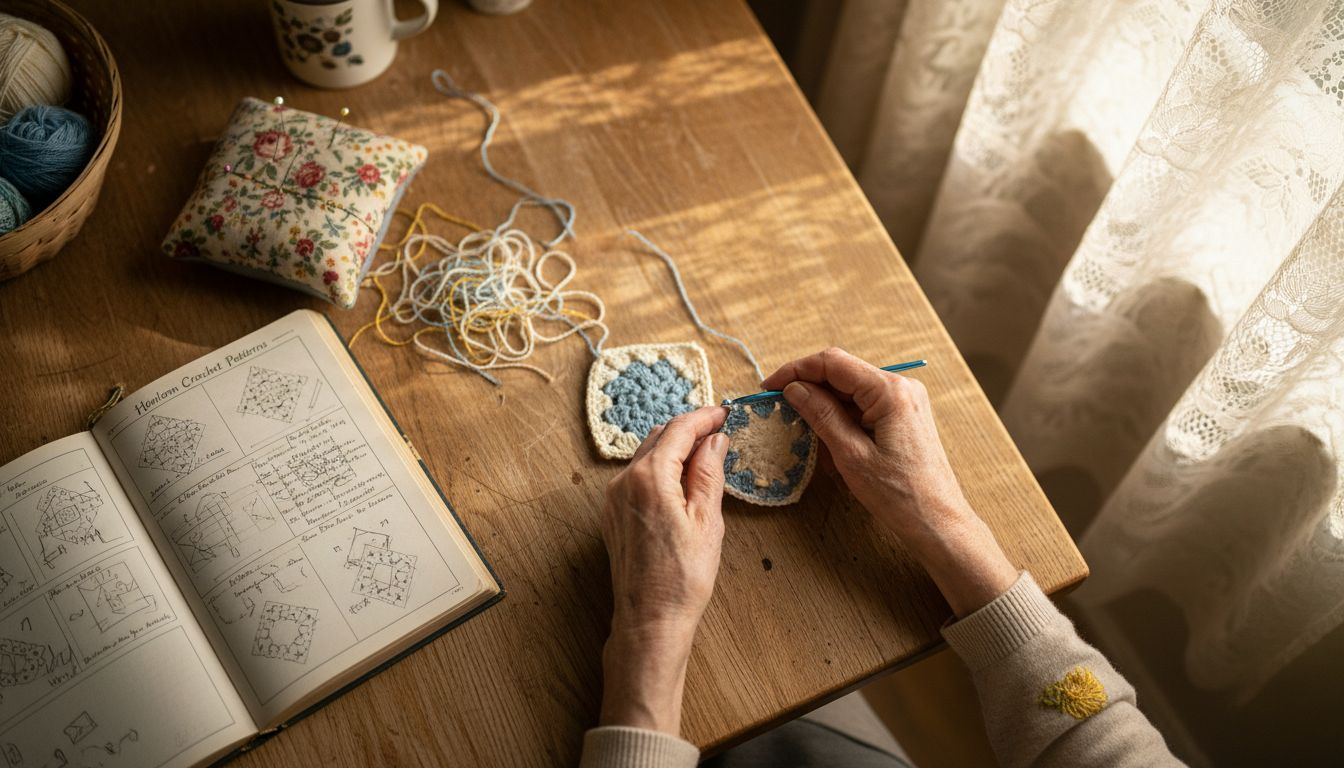 Hands demonstrating seamless crochet join technique