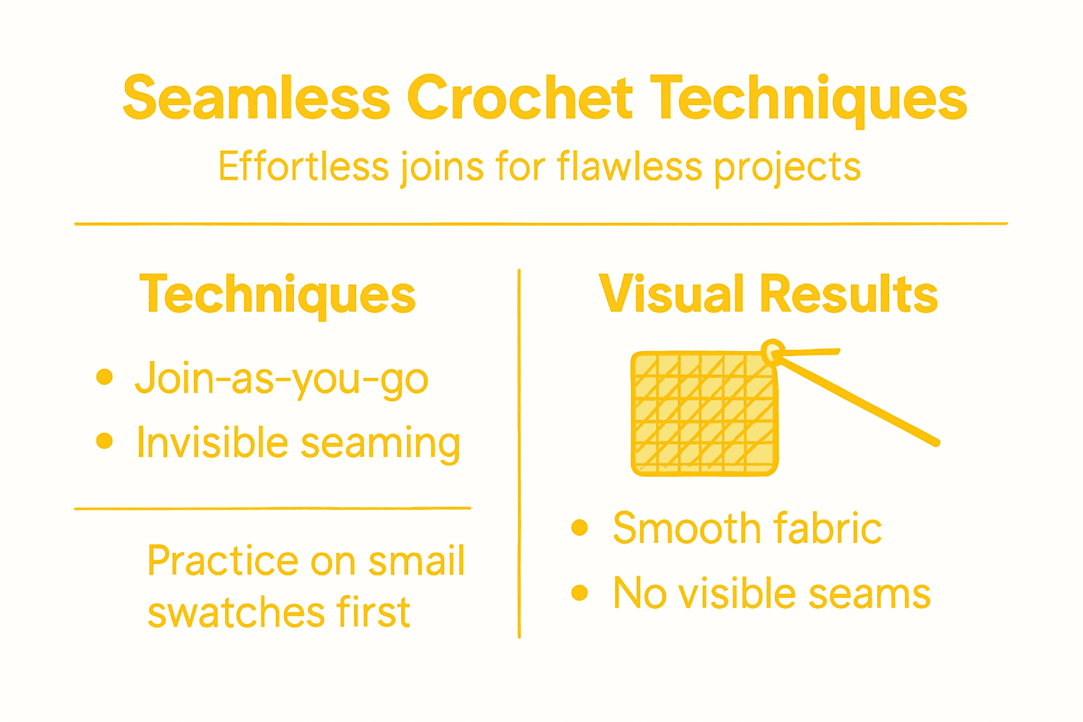Infographic showing seamless crochet join methods