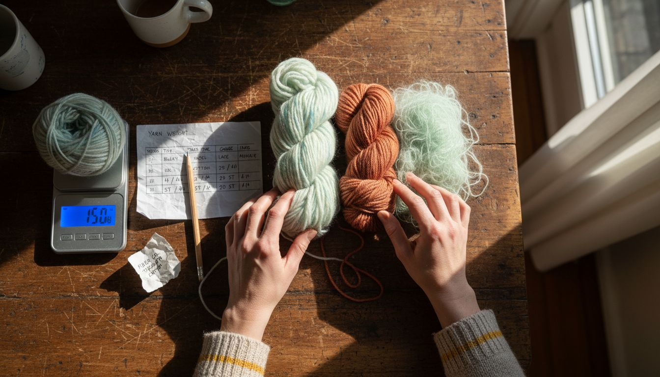 Hands comparing different yarn weights and types