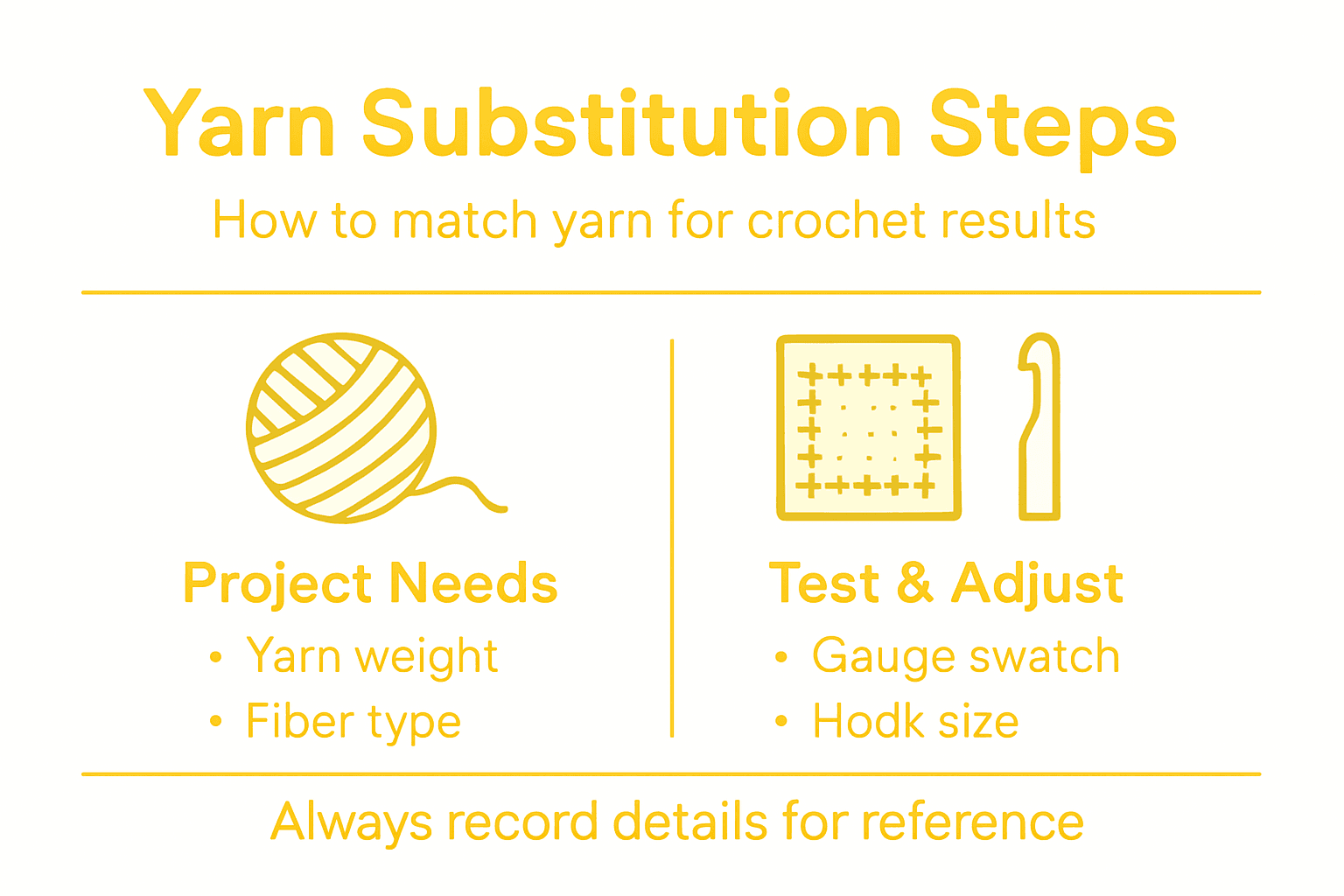 Infographic with steps for substituting yarn