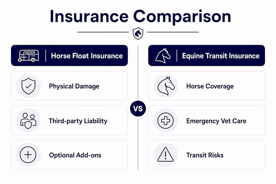 Infographic comparing horse float and equine transit insurance