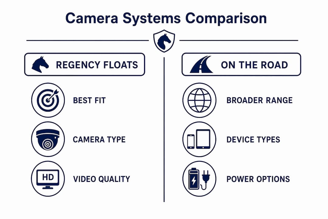 Infographic comparing Regency Floats and On the Road camera systems