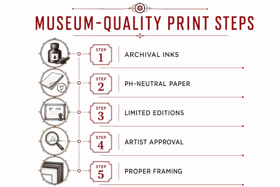 Infographic showing museum-quality print selection steps