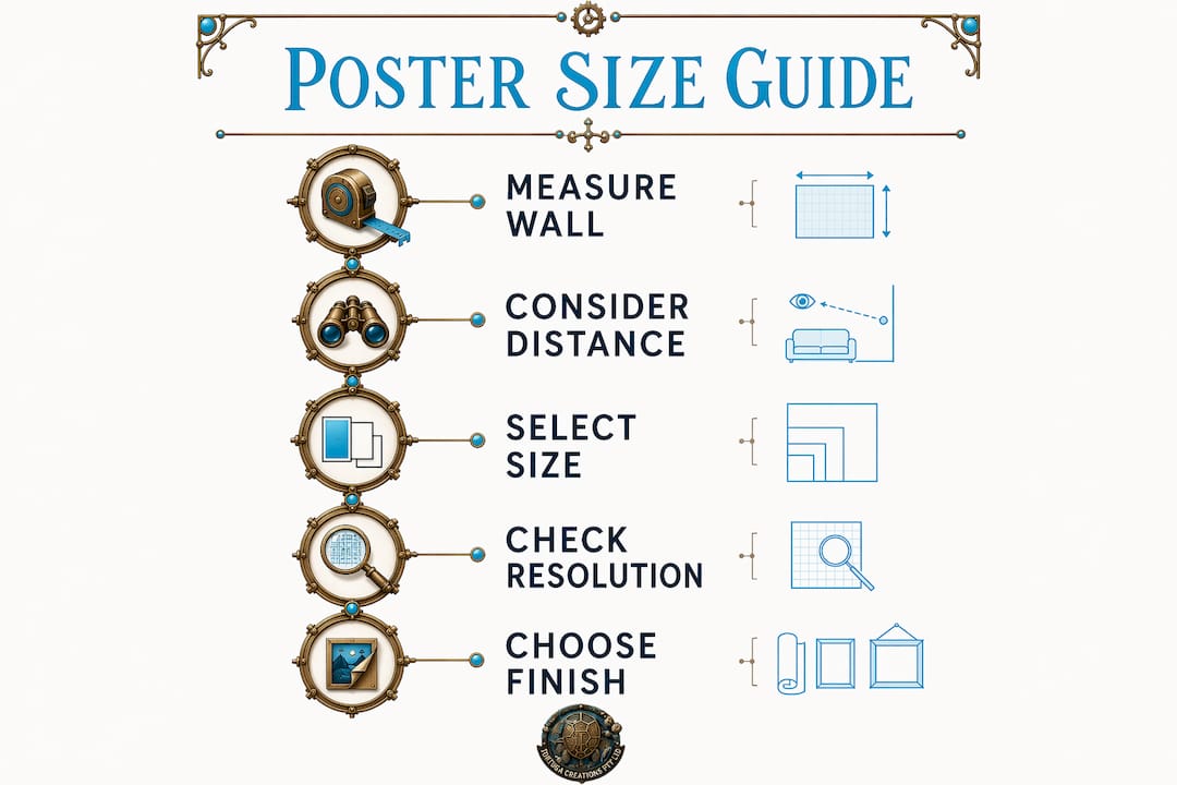 Infographic illustrating poster size selection steps